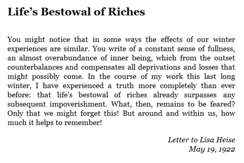 Life's Bestowal of Riches